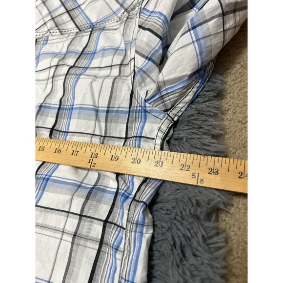 LARGE Buckle BKE Athletic Fit Pearl Snap Button Shirt Long Sleeve White Blue Pla - Picture 6 of 7